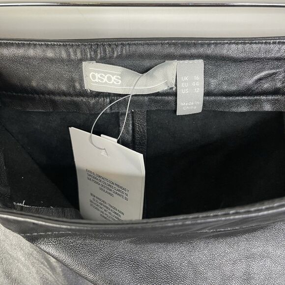 ASOS Women's Size US 12 Black Genuine Leather Flared Pants Grunge Rock Y2K - Picture 3 of 6